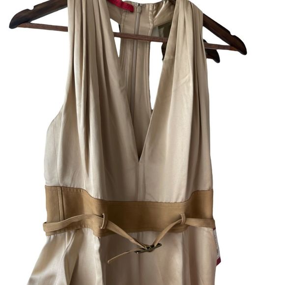 Tamara Mellon silk jumpsuit NWT size 8, cream / light brown, fitted - Picture 4 of 9